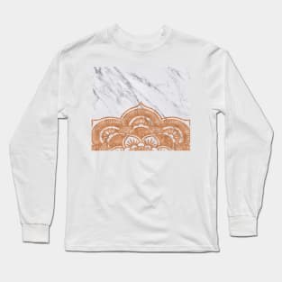 Copper mandala on white marble Long Sleeve T-Shirt